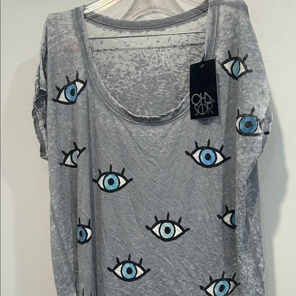 Chaser Blue Evil Eye Protection Pattern Gray Women's Tee burn out cotton large - Picture 5 of 6